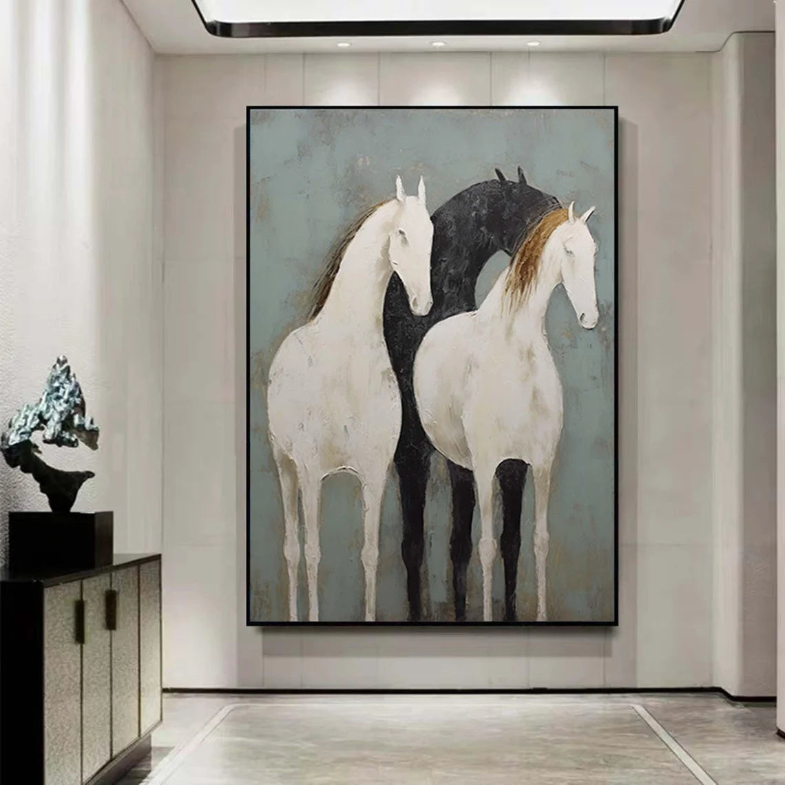 Minimalist Horse Trio Canvas: Abstract Equine Art #ZZ 030