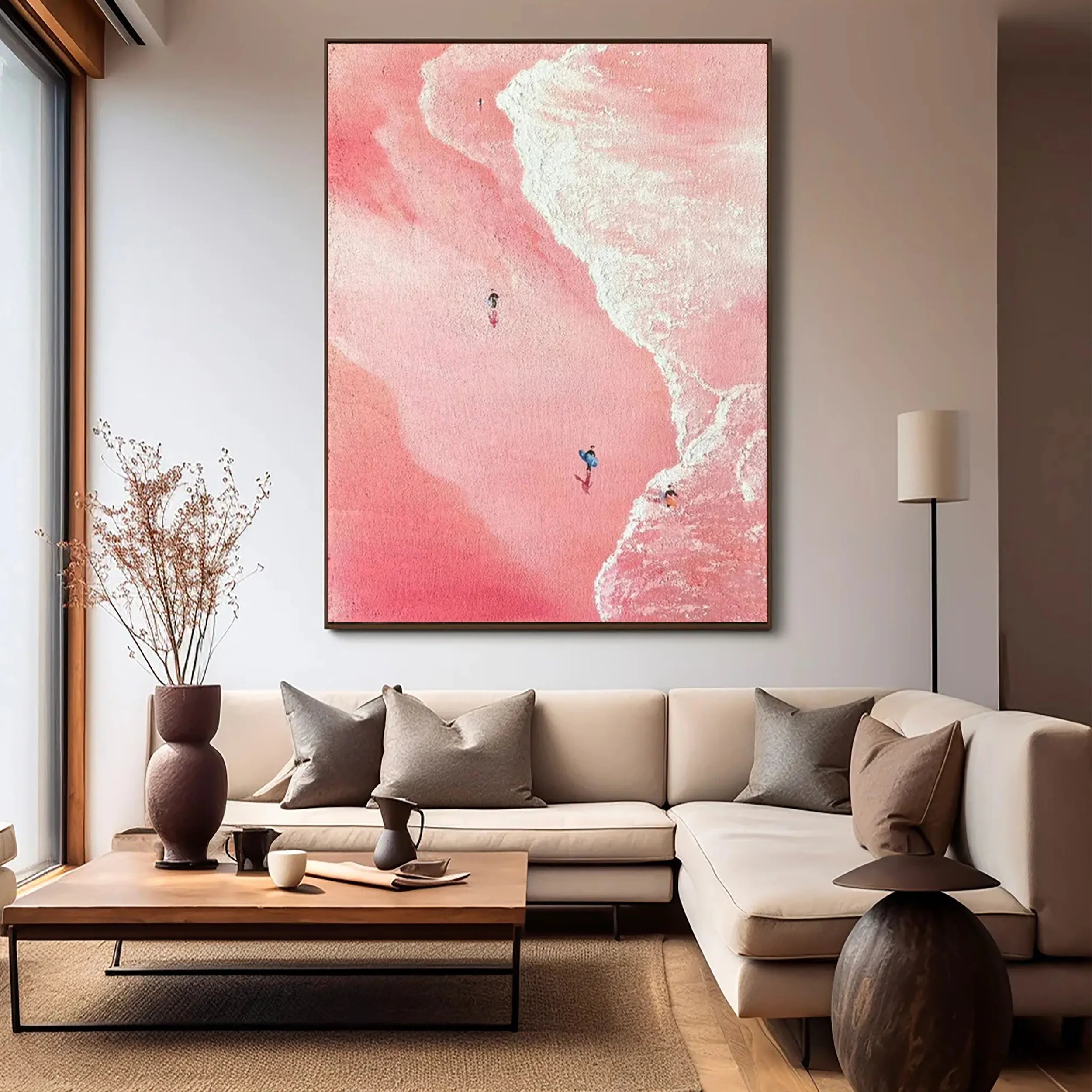 Large Wall Art Handmade Pink Beach Aerial Abstract Print Art #JJ 223