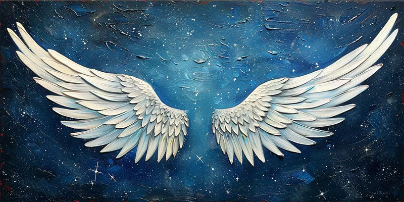 Angel Wings Painting on Blue | Large Textured Celestial Wall Art #ZZ 005