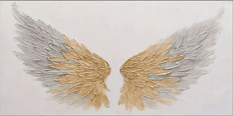 Gold & Gray Angel Wings Painting | Large Textured Wall Art #ZZ 014