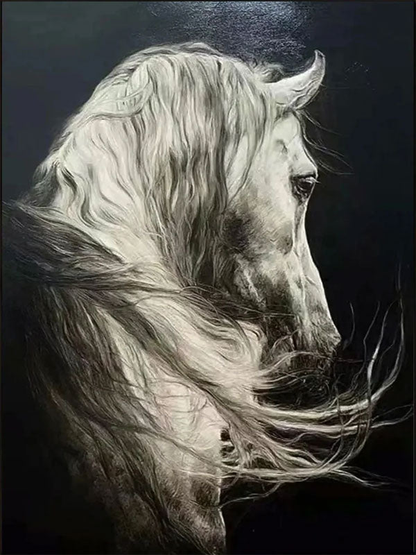 White Horse Oil Painting | Large Black & White Equine Art #ZZ 017
