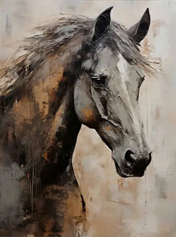 Textured Black Horse Art: Modern Equestrian Oil Painting on Canvas #ZZ 021