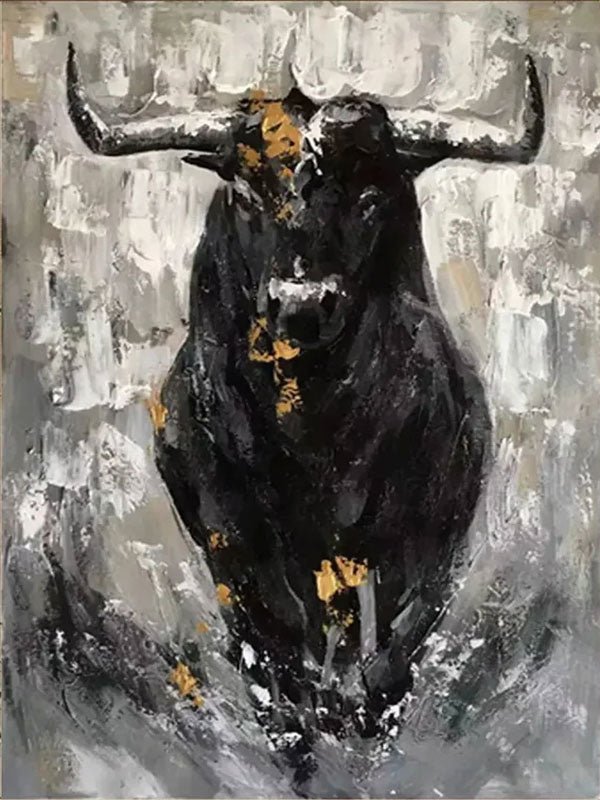 Abstract Bull Canvas Art: Powerful Animal Painting #ZZ 024