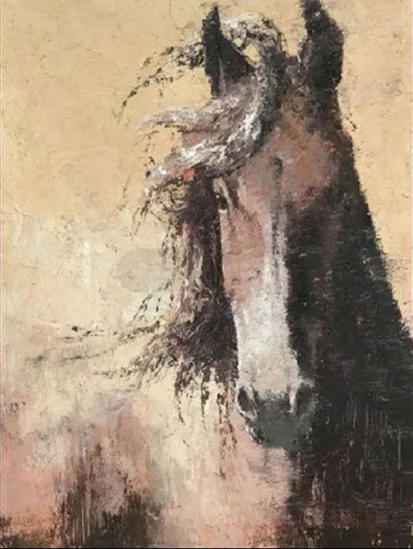 Large Abstract Brown Horse Canvas: Expressive Equine Art #ZZ 025