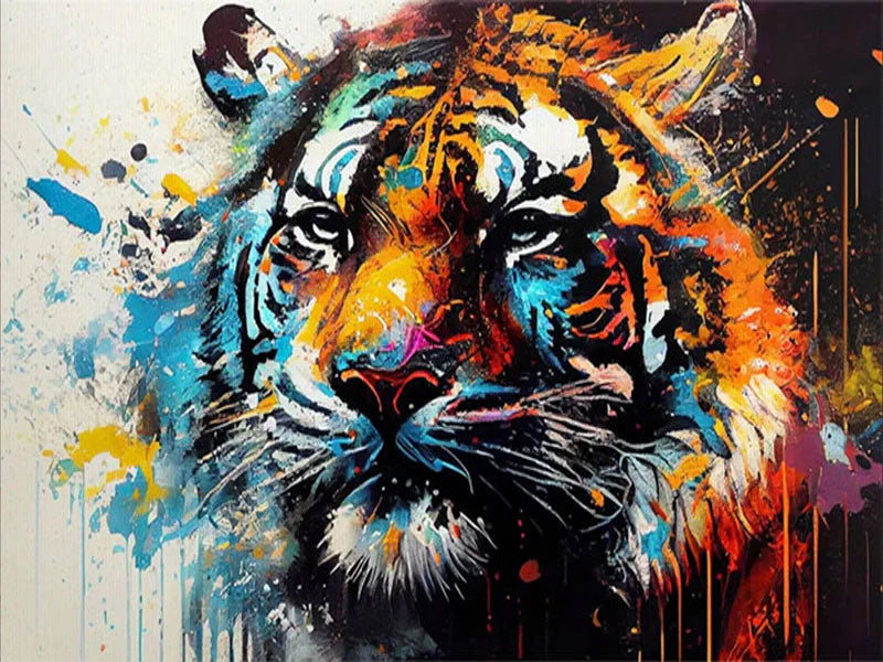 Colorful Tiger Artwork: Wild Animal Splatter Fine Art for Living Room #ZZ 028