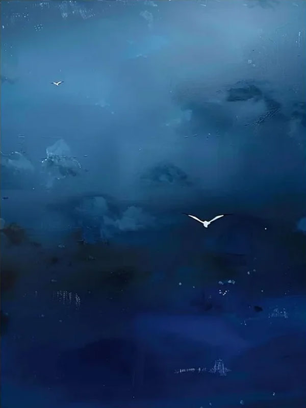 Deep Blue Abstract Oil Painting with Flying Birds Wall Art #TC 028