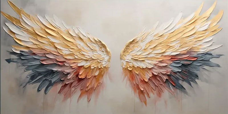 Textured Angel Wings Abstract Oil Painting - Elegant Wall Art #JJ 029