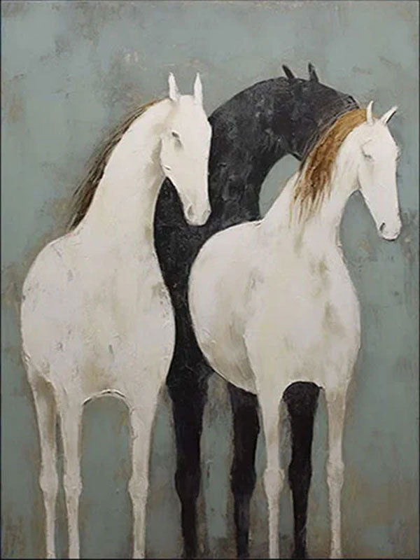 Minimalist Horse Trio Canvas: Abstract Equine Art #ZZ 030