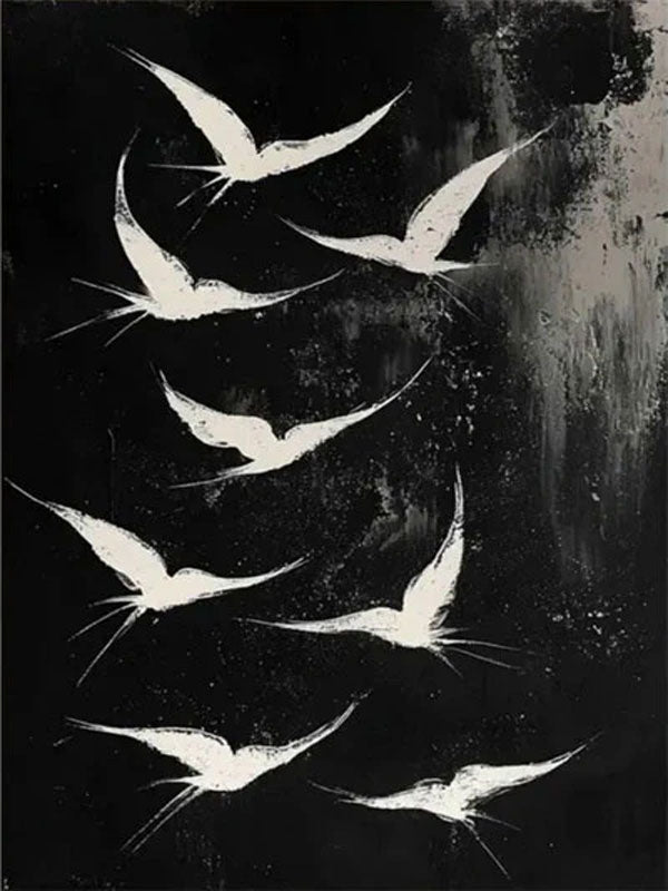 Abstract White Birds Canvas: Minimalist Flight Art #ZZ 032