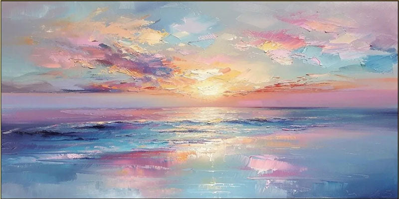 Vibrant Sunset Canvas: Abstract Ocean Art for Room Decor #ZZ 044