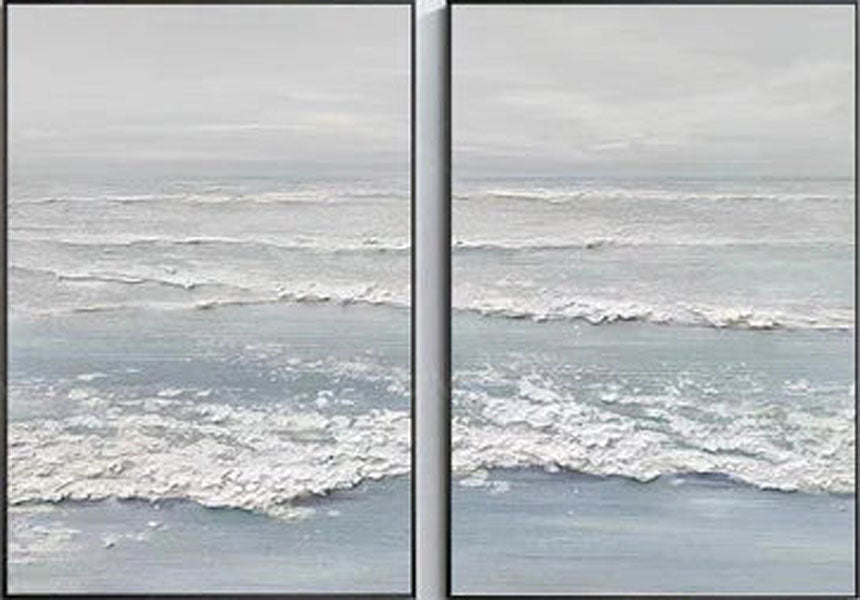 Large Textured Ocean Wall Art Serene Coastal Art Set of 2 #ZZ 048