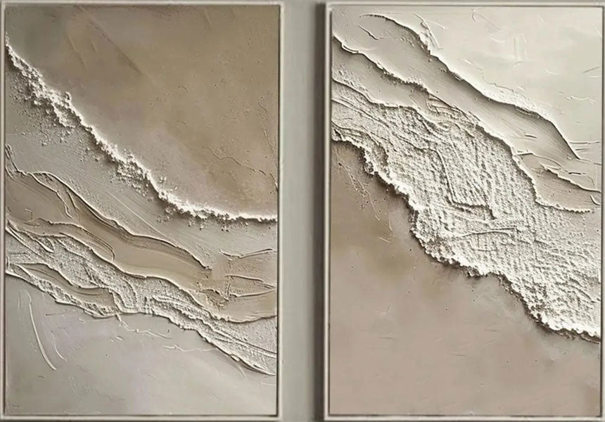 Textured Beach Diptych: Abstract Coastal Wall Art Set of 2 #ZZ 050