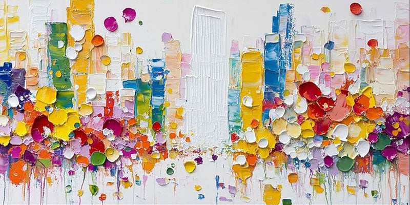 Modern Abstract City Oil Painting, Colorful 3D Street #TB 067