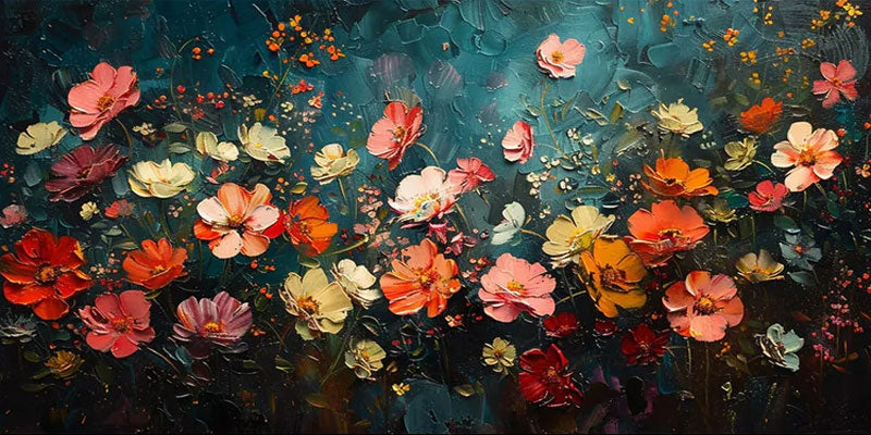 Dark Blue Green Abstract Floral, Modern Lively Decor #TB 069