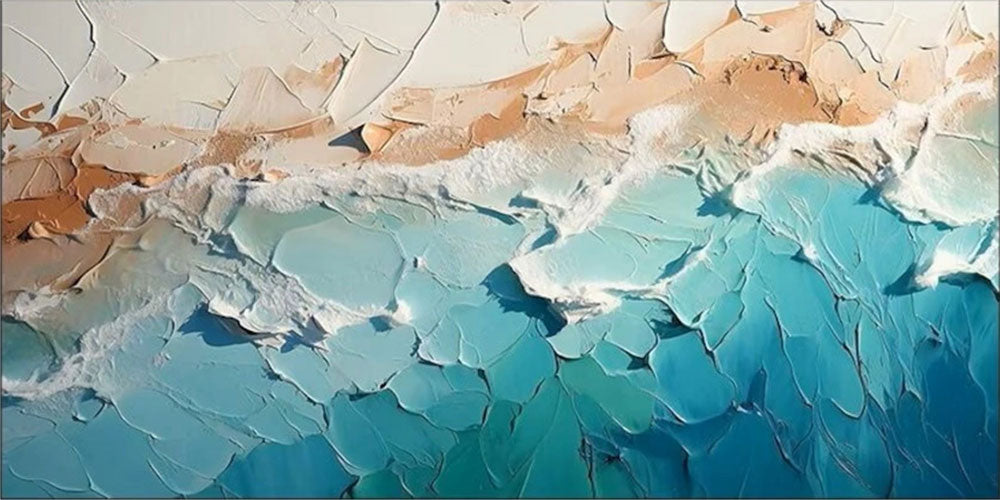 Textured Beach Wall Art | Large Abstract Ocean Canvas for Bedroom #ZZ 072