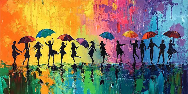 Colorful Rain Dance Abstract Oil Painting, Modern Lively #TB 074
