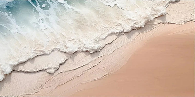 Large Textured Beach Wall Art | Abstract Ocean Wave & Sand Canvas #ZZ 076