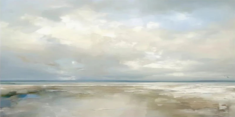 Calming Coastal Landscape Wall Art | Abstract Seascape Cloud Painting #ZZ 080