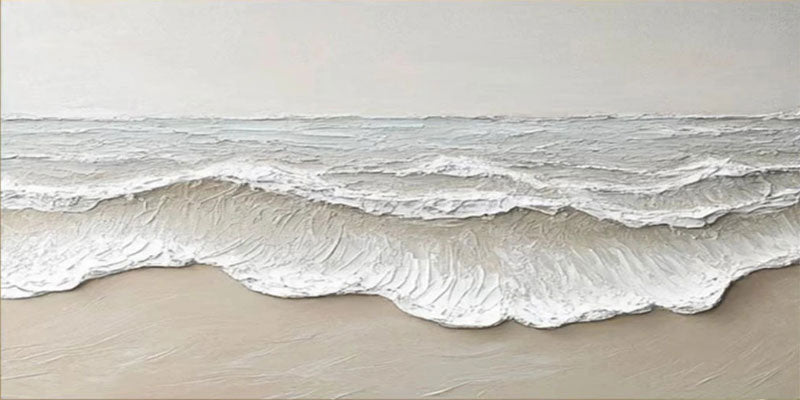 Large Textured Beach Wall Art | Neutral Abstract Ocean Wave Canvas #ZZ 081
