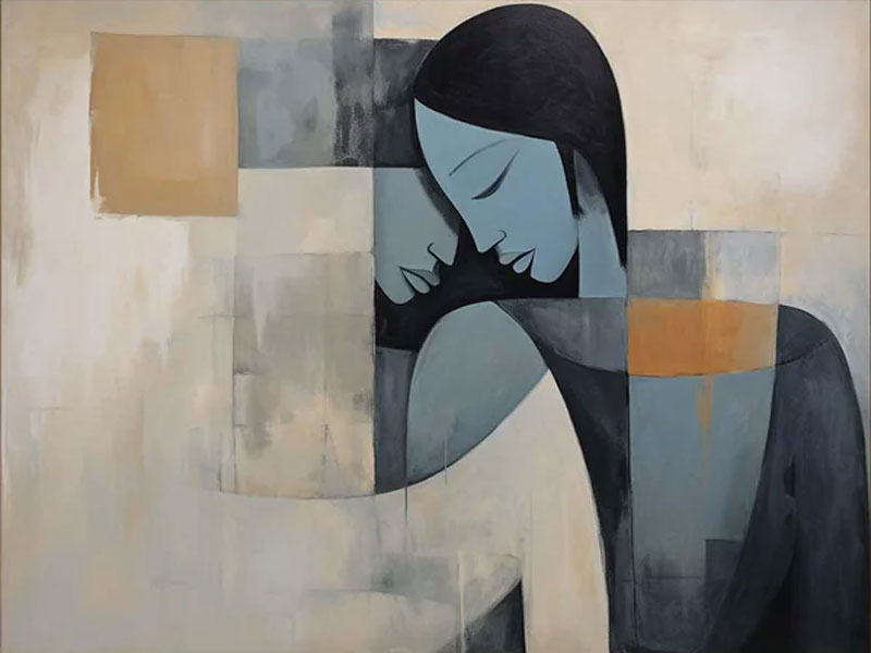 Modern Abstract Female Portrait Art, Minimalist Geometric #TB 082