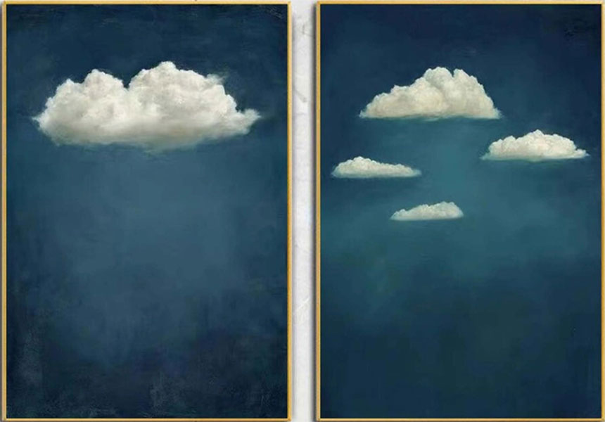 Large Cloud Wall Art Set | 2 Piece Blue Sky Canvas Paintings #ZZ 088