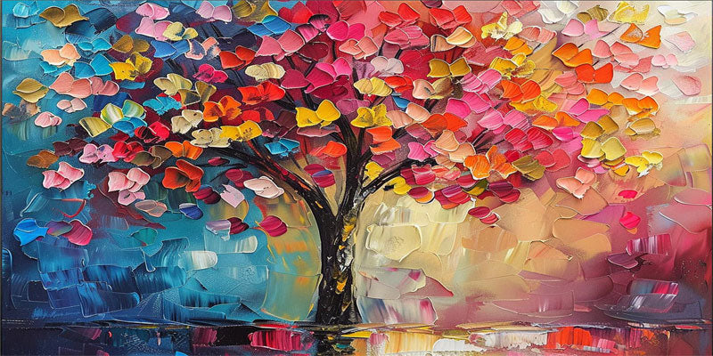 Colorful Abstract Tree Wall Art | Large Textured Canvas Painting #ZZ 089