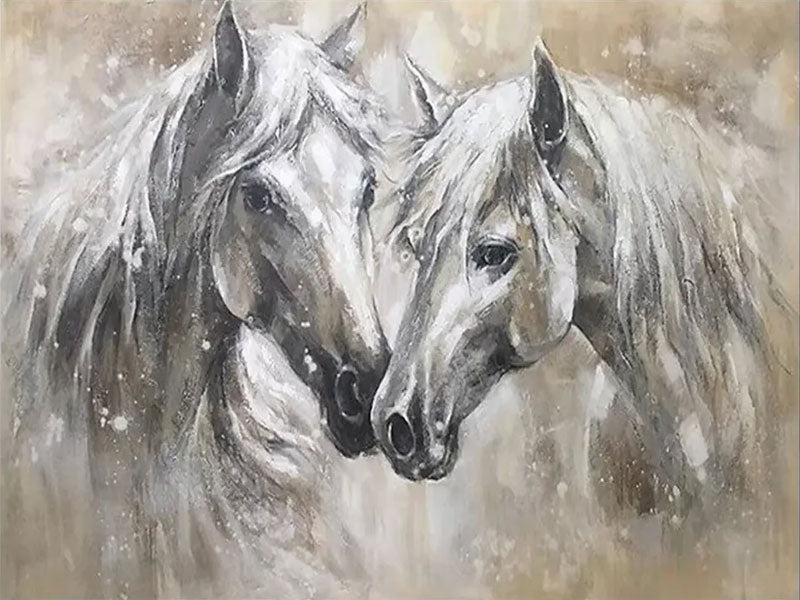 Two Horses Wall Art Abstract Oil Painting - Modern Animal Art #JJ 090