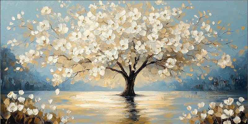 Floral Tree Painting | Oversized Horizontal Canvas Wall Art for Living Room #ZZ 091