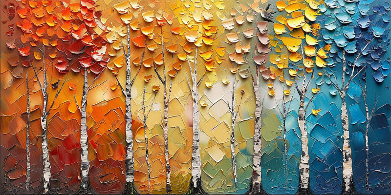 Colorful Birch Tree Wall Art | Large Textured Landscape Painting #ZZ 092