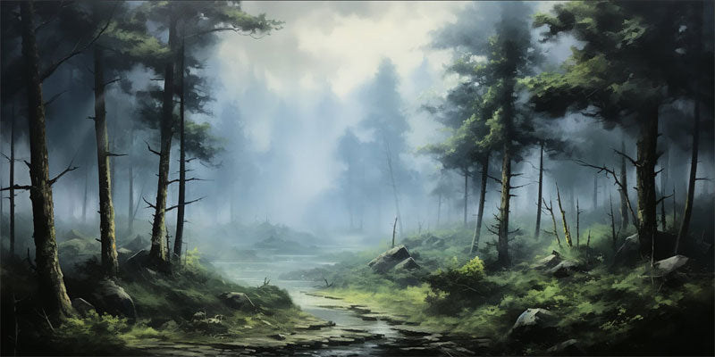 Calming Forest Painting | Oversized Horizontal Landscape Wall Art #ZZ 094