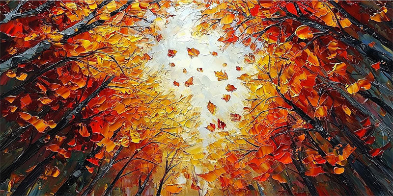 Autumn Forest Canopy Wall Art | Large Textured Tree Painting Canvas #ZZ 095
