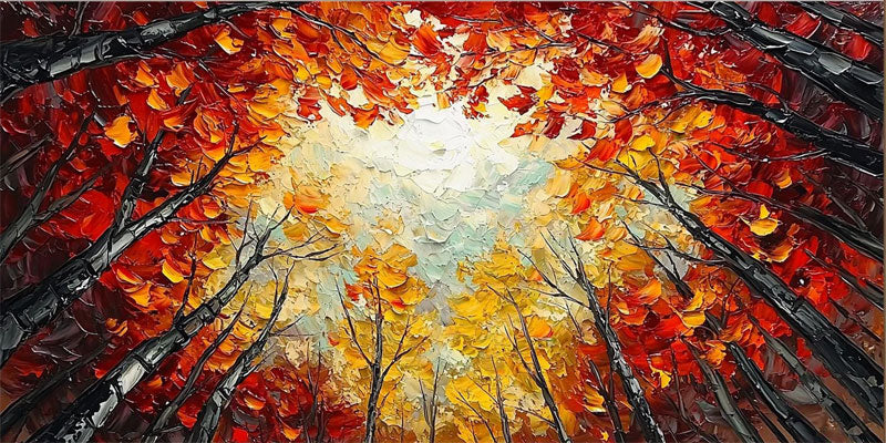 Large Painting Textured Trees | Colorful Abstract Forest Canopy Canvas #ZZ 096