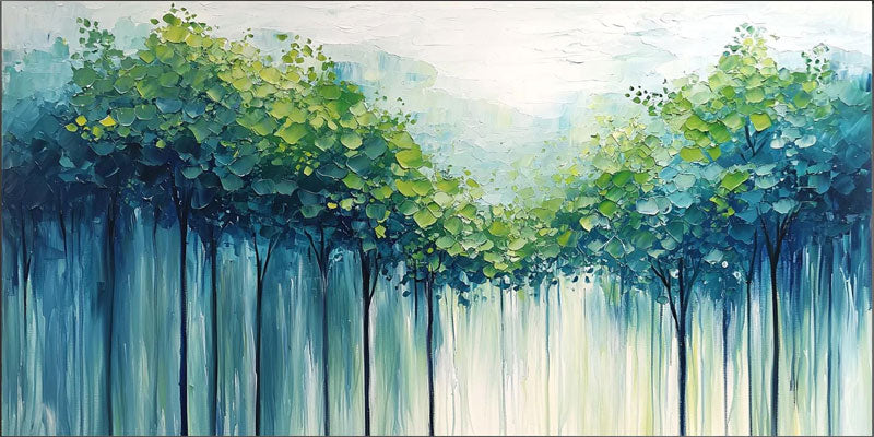Large Textured Artwork | Horizontal Green Forest Canvas Painting Decor #ZZ 098
