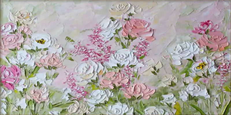 Textured Floral Painting | Pink White Impasto Flower Wall Art Decor #JJ 099