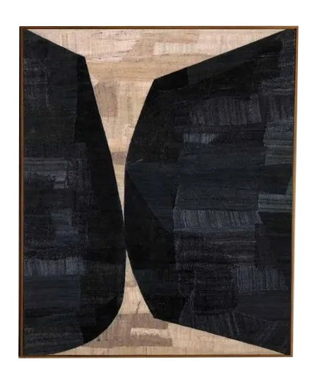 Large Vertical Modern Geometric Art - Black & Beige Contrast #TC 049