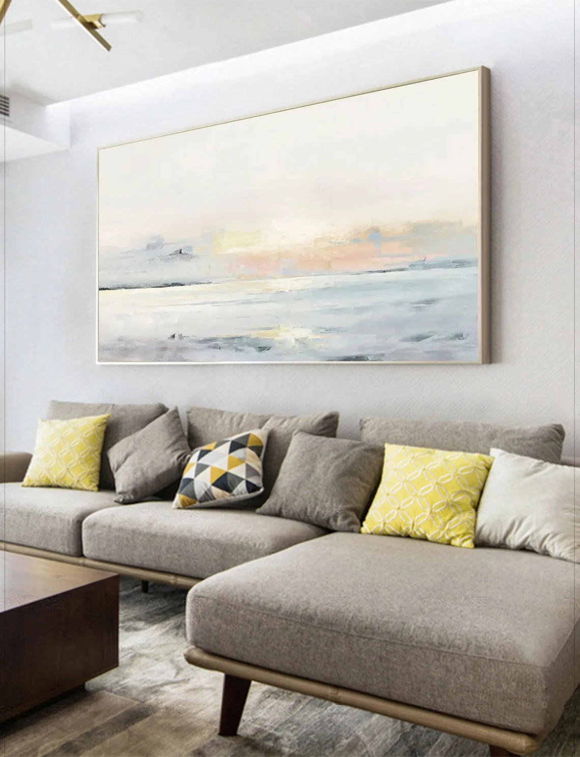 Pastel Seascape Oil Painting - Tranquil Ocean & Sky Wall Art #JJ 003