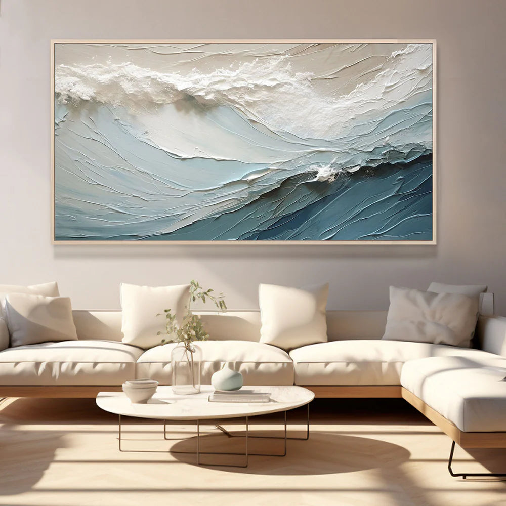 Large Textured Waves Artwork: Modern Abstract Seascape #ZZ 036