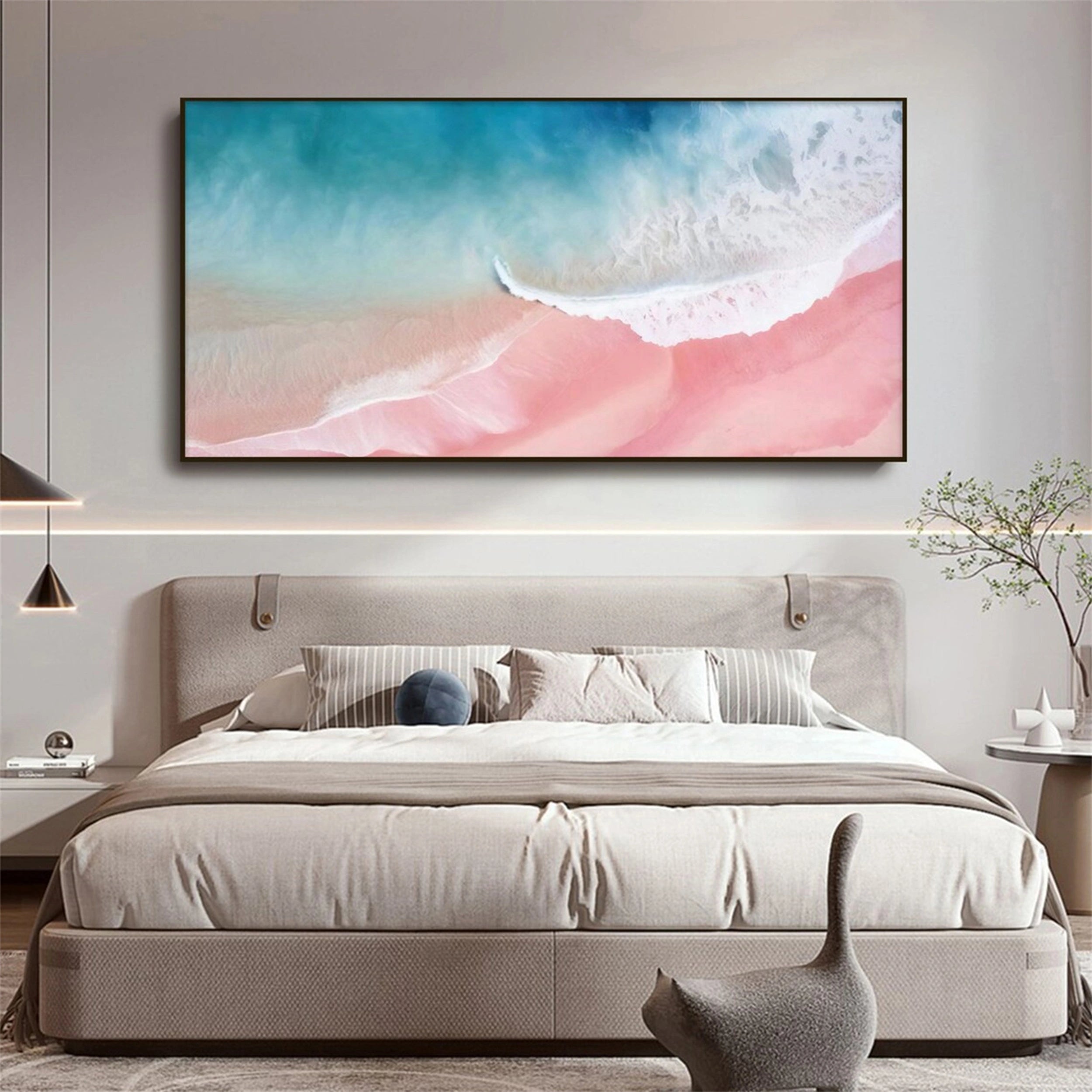 Serene Pink Teal Aerial Beach Abstract Sea Waves Texture Painting Canvas #JJ 265