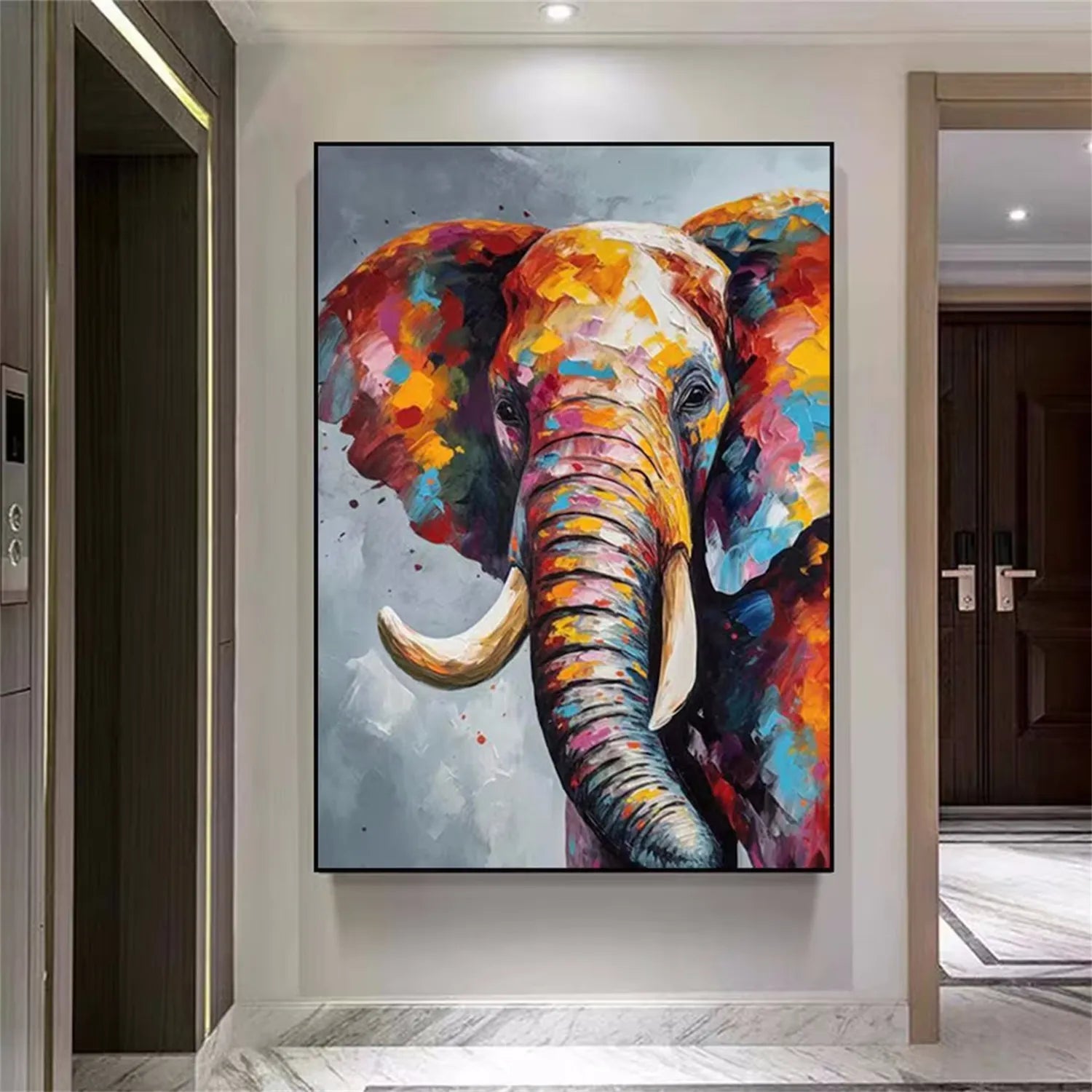 Colorful Elephant Wall Art | Large Abstract Animal Painting #ZZ 207