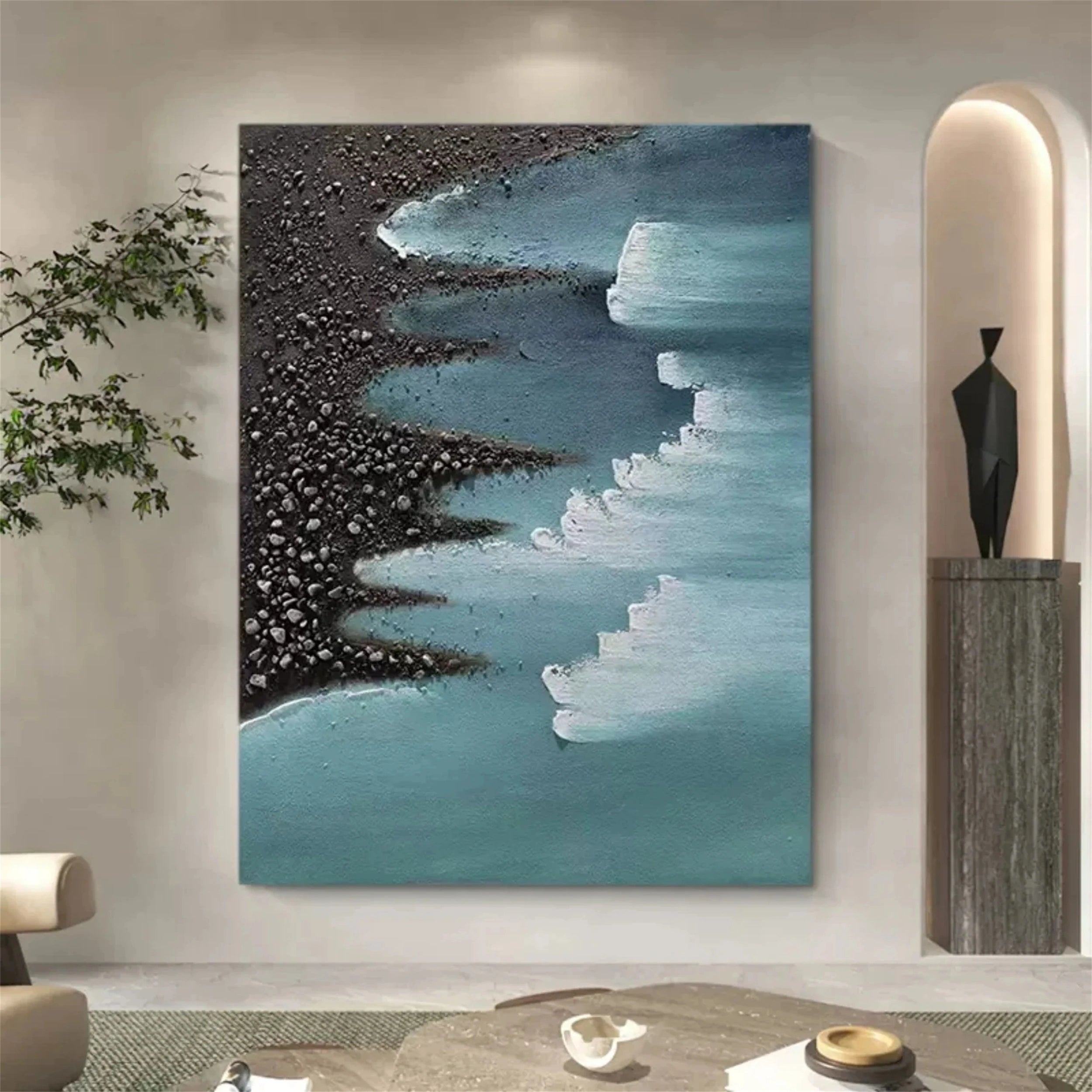 Hand-Painted Ocean Wave Wall Art | Textured Coastal Canvas #JJ 149