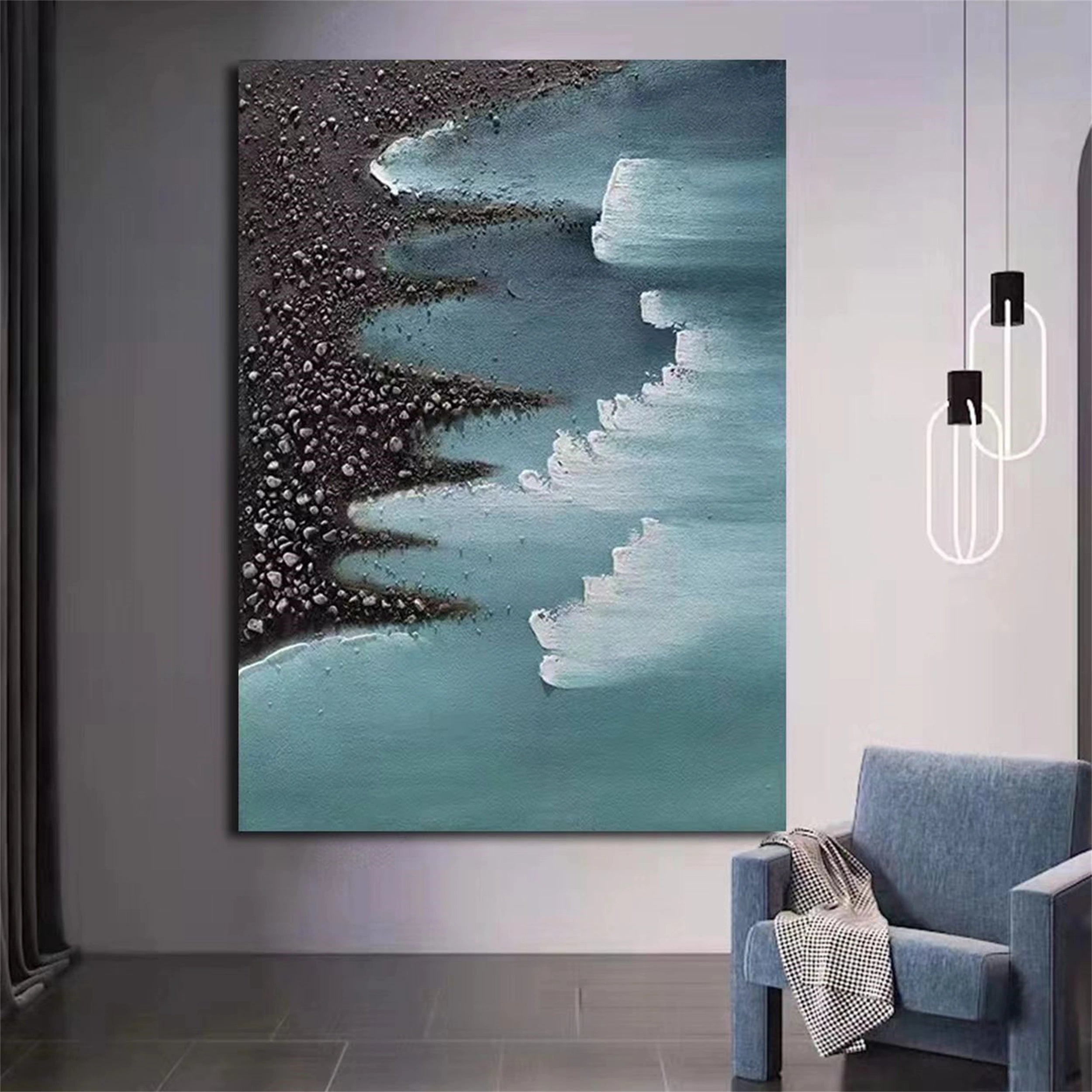 Hand-Painted Ocean Wave Wall Art | Textured Coastal Canvas #JJ 149