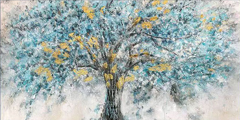 Large Teal & Gold Tree Wall Art | Horizontal Abstract Canvas Painting #ZZ 103