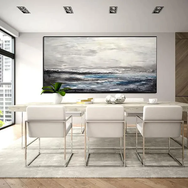 Panoramic Grey Seascape Abstract Oil Painting for Home Decor #JJ 182
