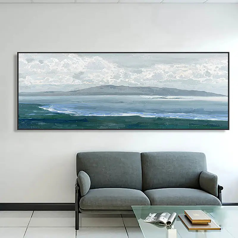 Large Coastal Landscape Wall Art | Abstract Ocean & Mountain Painting #ZZ 078