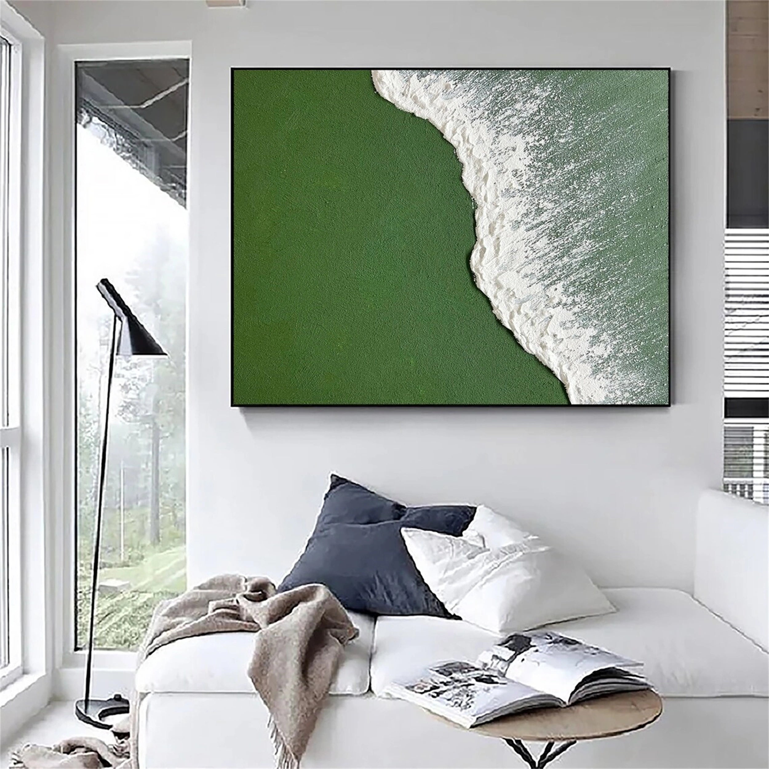 Modern Textured Green & White Wall Art #JJ 266
