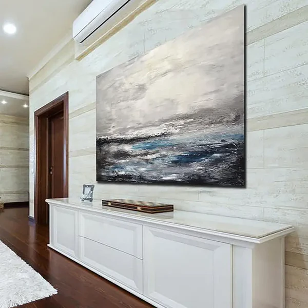 Panoramic Grey Seascape Abstract Oil Painting for Home Decor #JJ 182