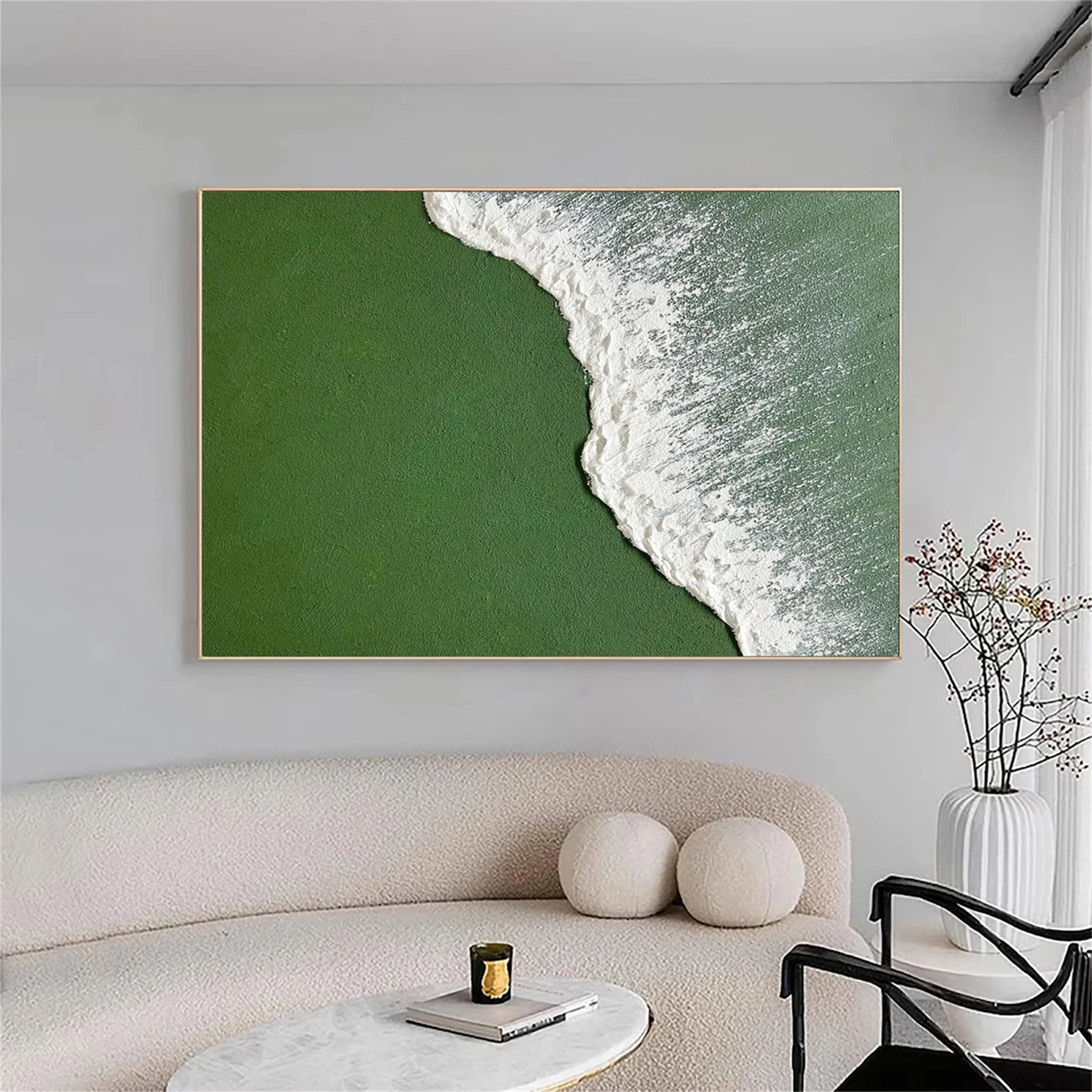 Modern Textured Green & White Wall Art #JJ 266