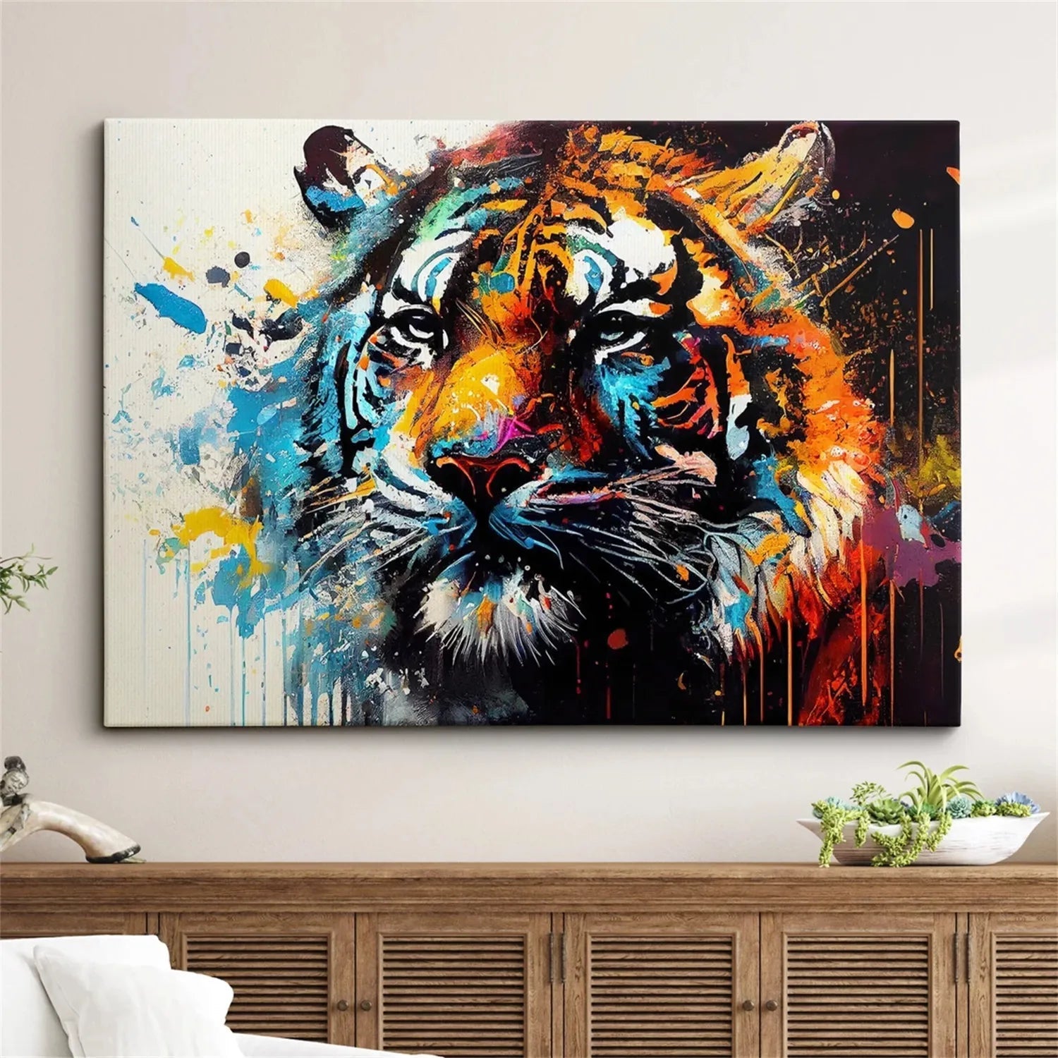 Colorful Tiger Artwork: Wild Animal Splatter Fine Art for Living Room #ZZ 028