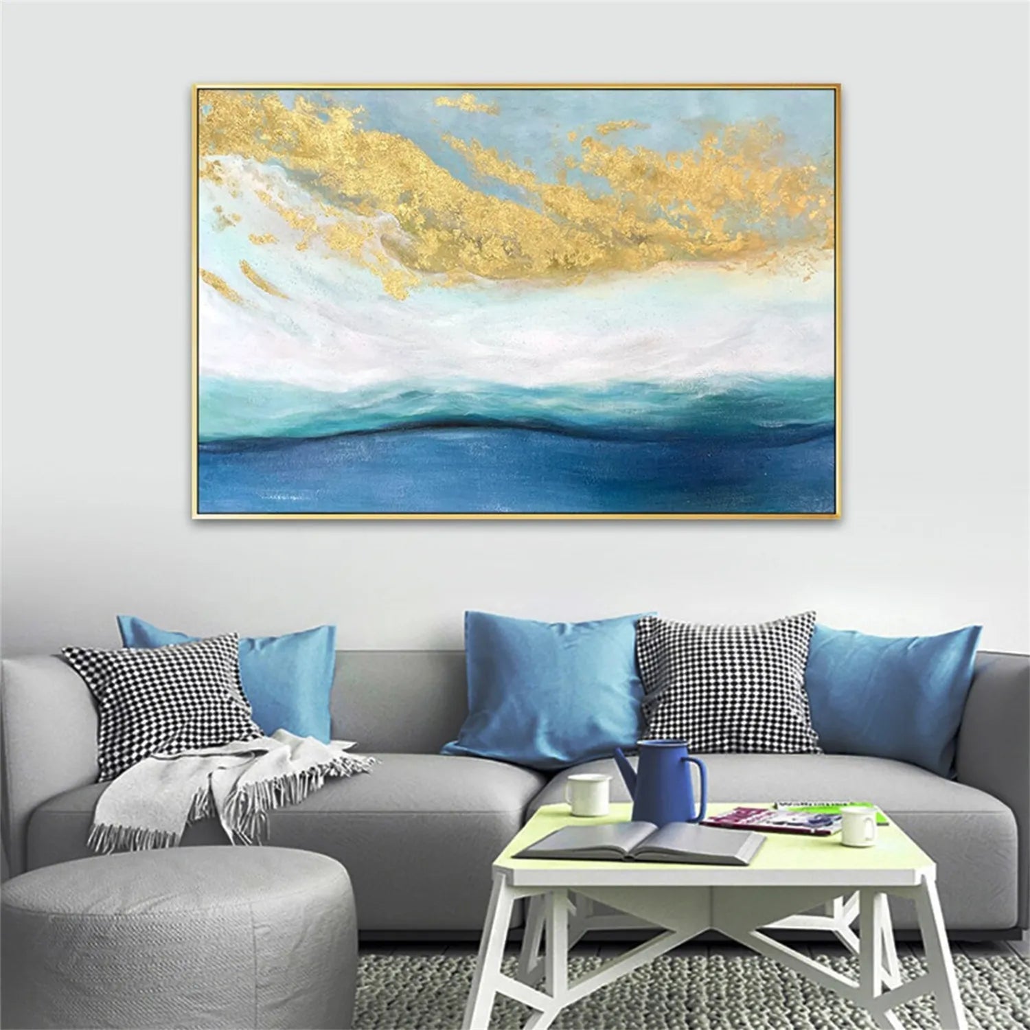 Hand - Painted Abstract Ocean Wave Canvas Art for Modern Living Rooms #JJ 172