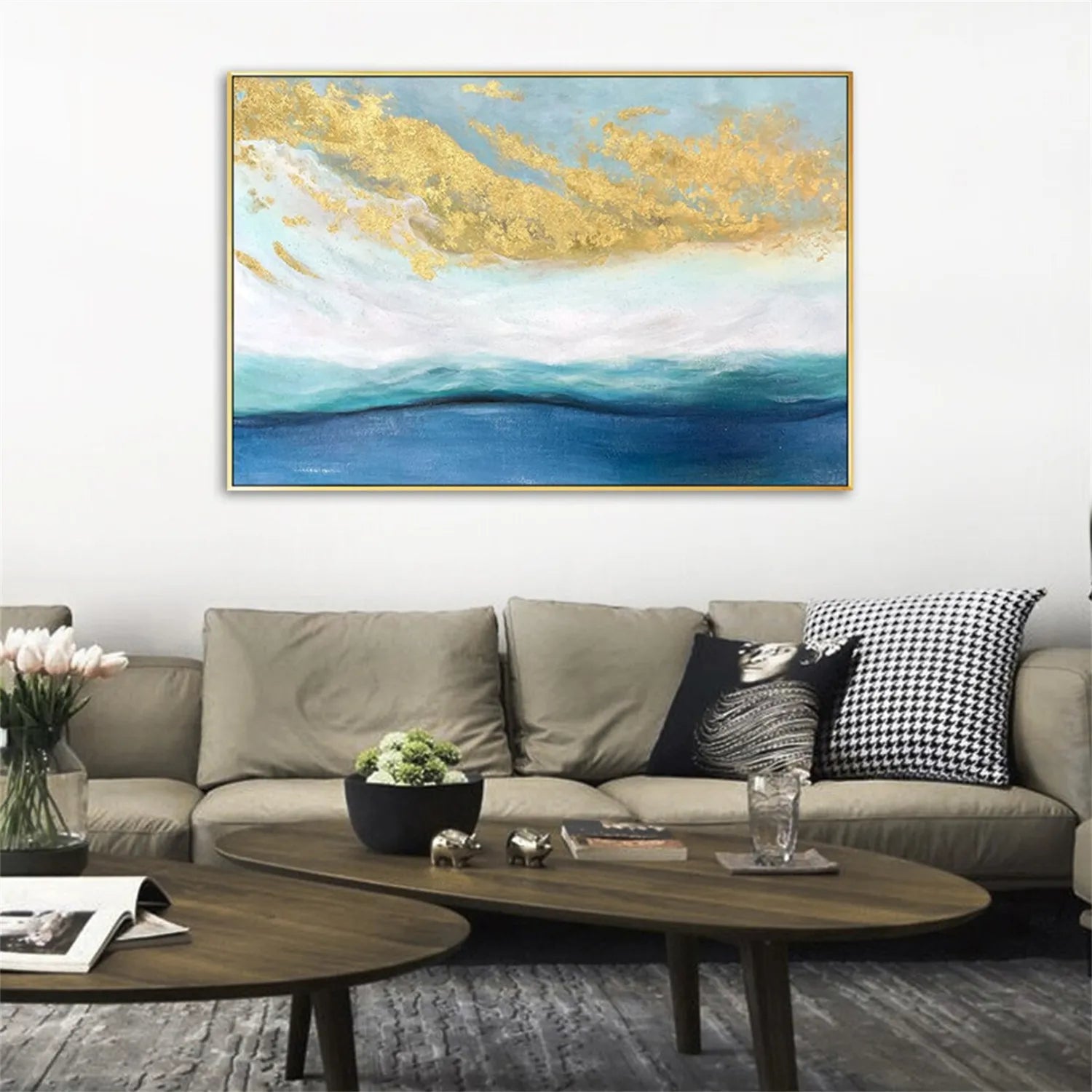 Hand - Painted Abstract Ocean Wave Canvas Art for Modern Living Rooms #JJ 172